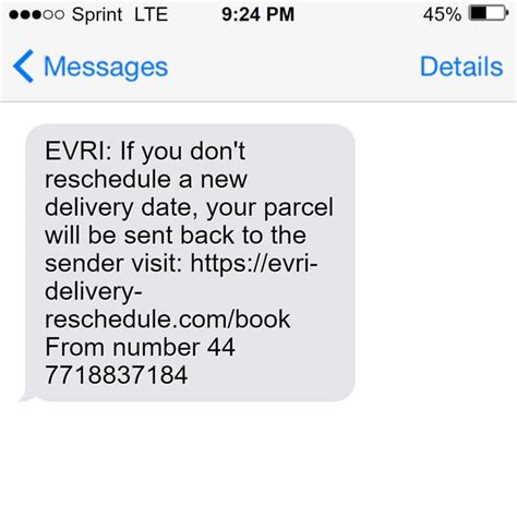 evri reschedule delivery text message.